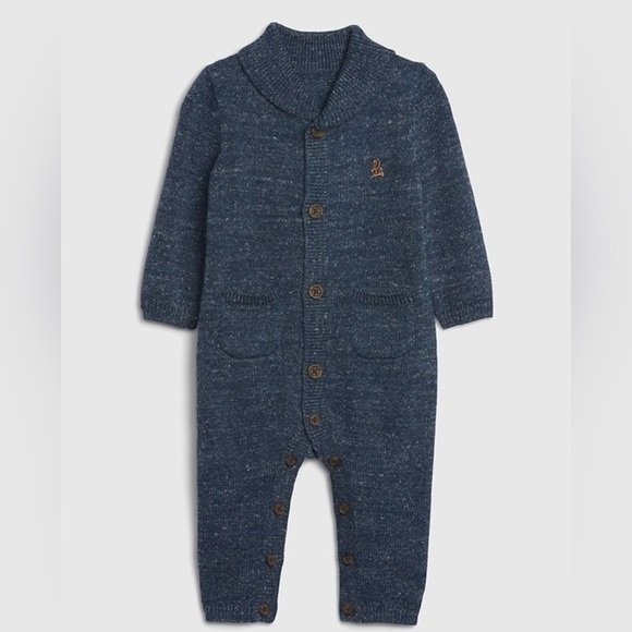 Baby Gap Shawl Collar Knit One Piece 18-24 Knitted Jumpsuit Baby Boy Outfit - Picture 1 of 8